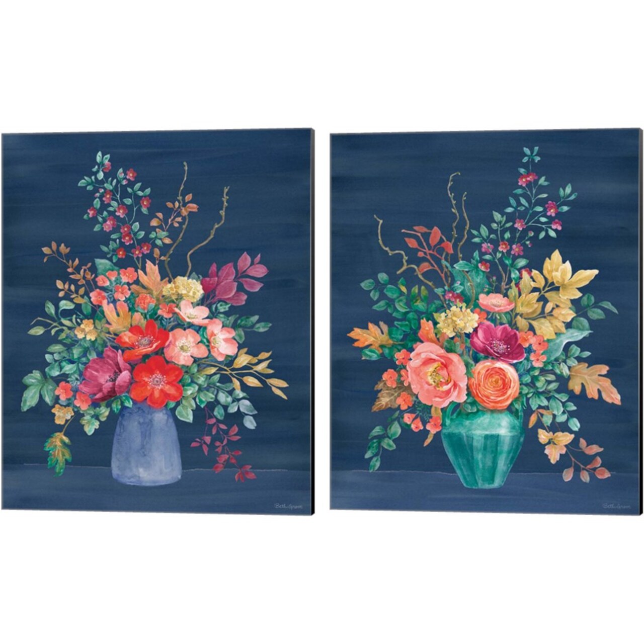 Floral Drama by Beth Grove 12" x 15" Canvas Wall Art (Set of 2)